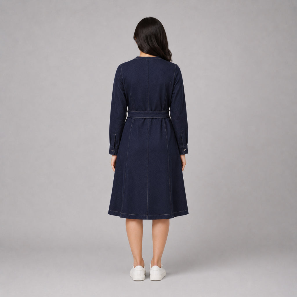 PISCO Women Contrast Stitch Belted Midi Dress
