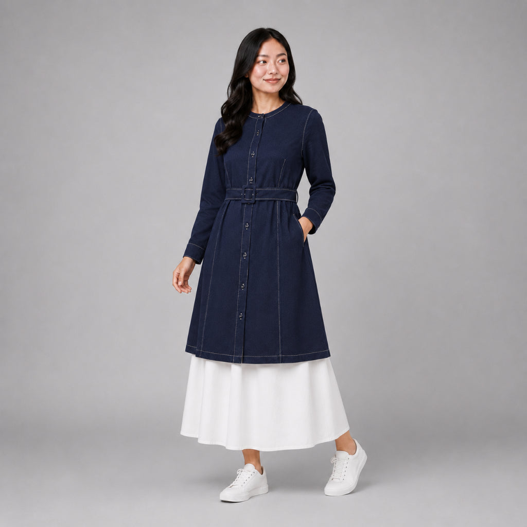 PISCO Women Contrast Stitch Belted Midi Dress