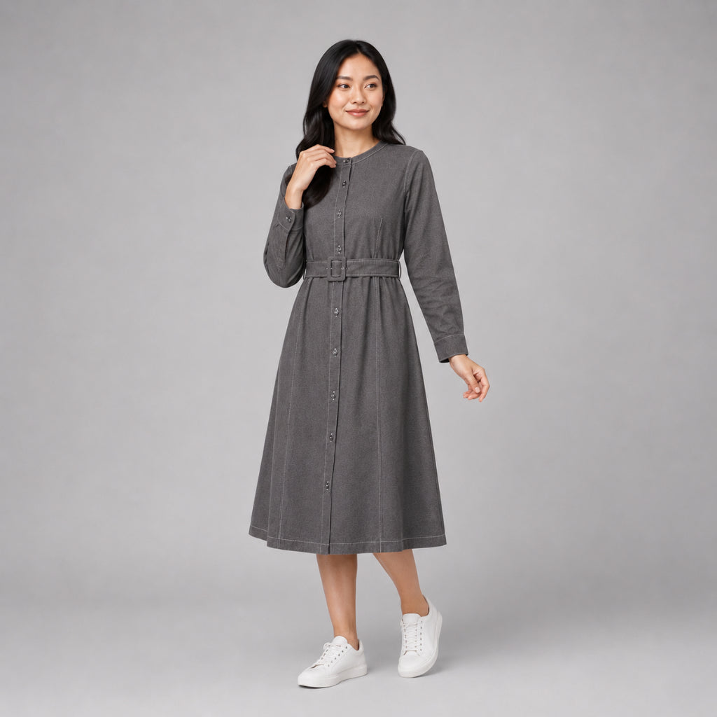 PISCO Women Contrast Stitch Belted Midi Dress