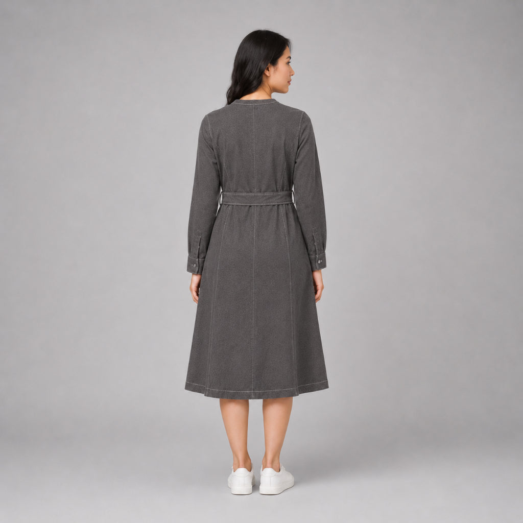 PISCO Women Contrast Stitch Belted Midi Dress