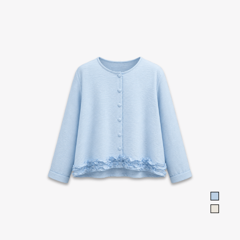 PISCO Women Textured Button-Up Ruffle Hem Blouse