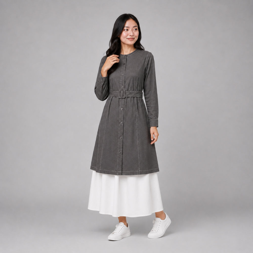 PISCO Women Contrast Stitch Belted Midi Dress