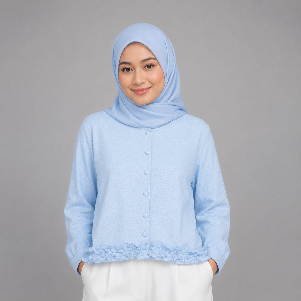 PISCO Women Textured Button-Up Ruffle Hem Blouse