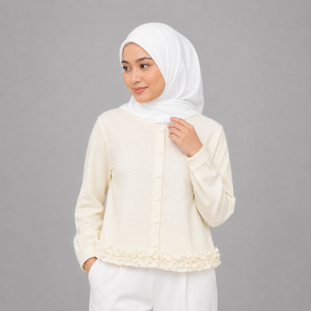 PISCO Women Textured Button-Up Ruffle Hem Blouse