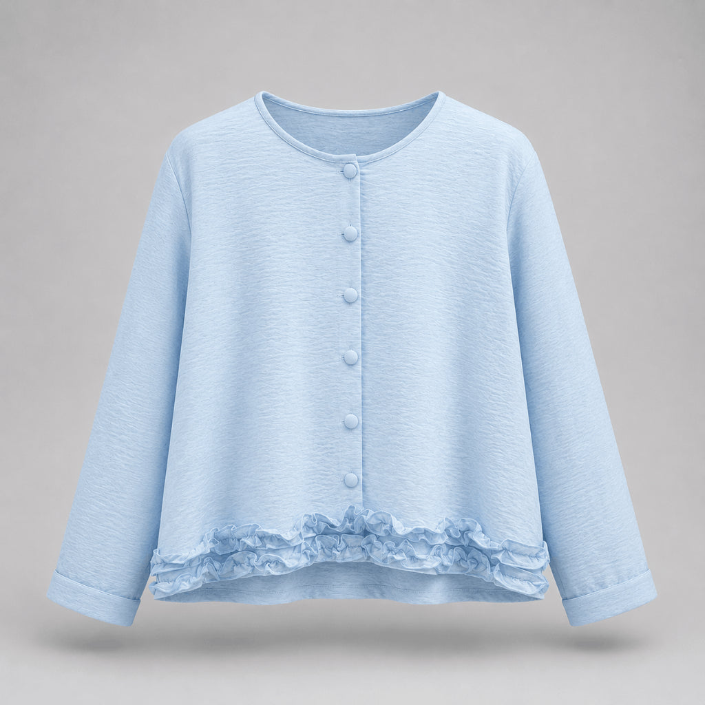 PISCO Women Textured Button-Up Ruffle Hem Blouse