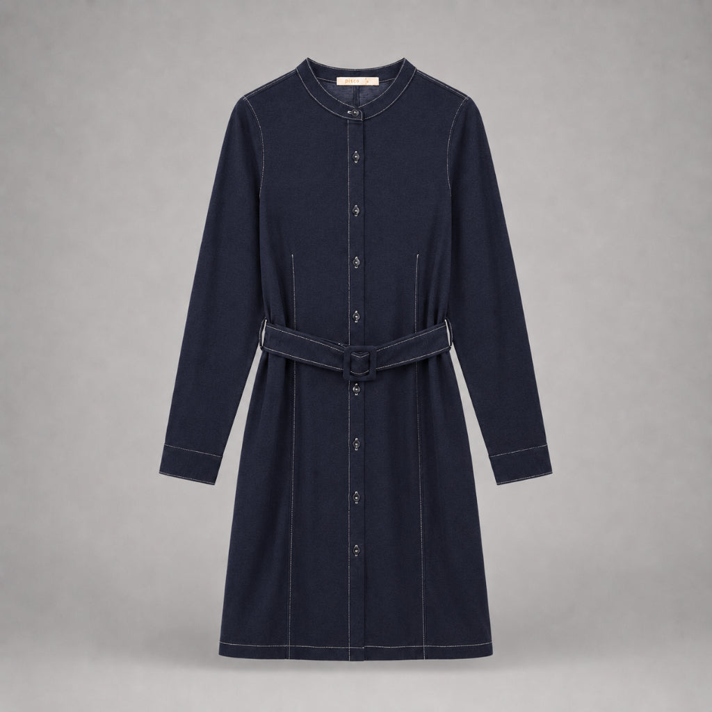 PISCO Women Contrast Stitch Belted Midi Dress