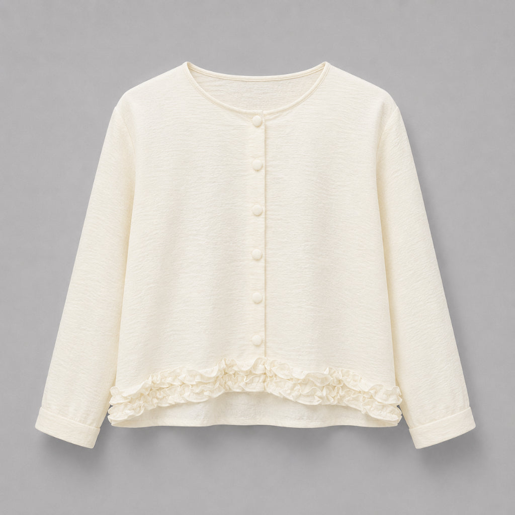 PISCO Women Textured Button-Up Ruffle Hem Blouse