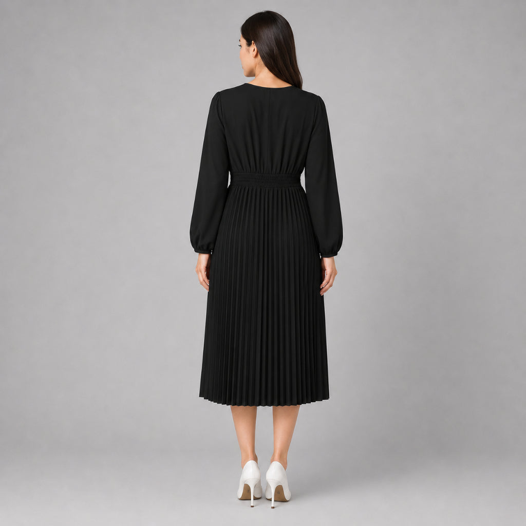 PISCO Women Smocked Waist Pleated Midi Dress