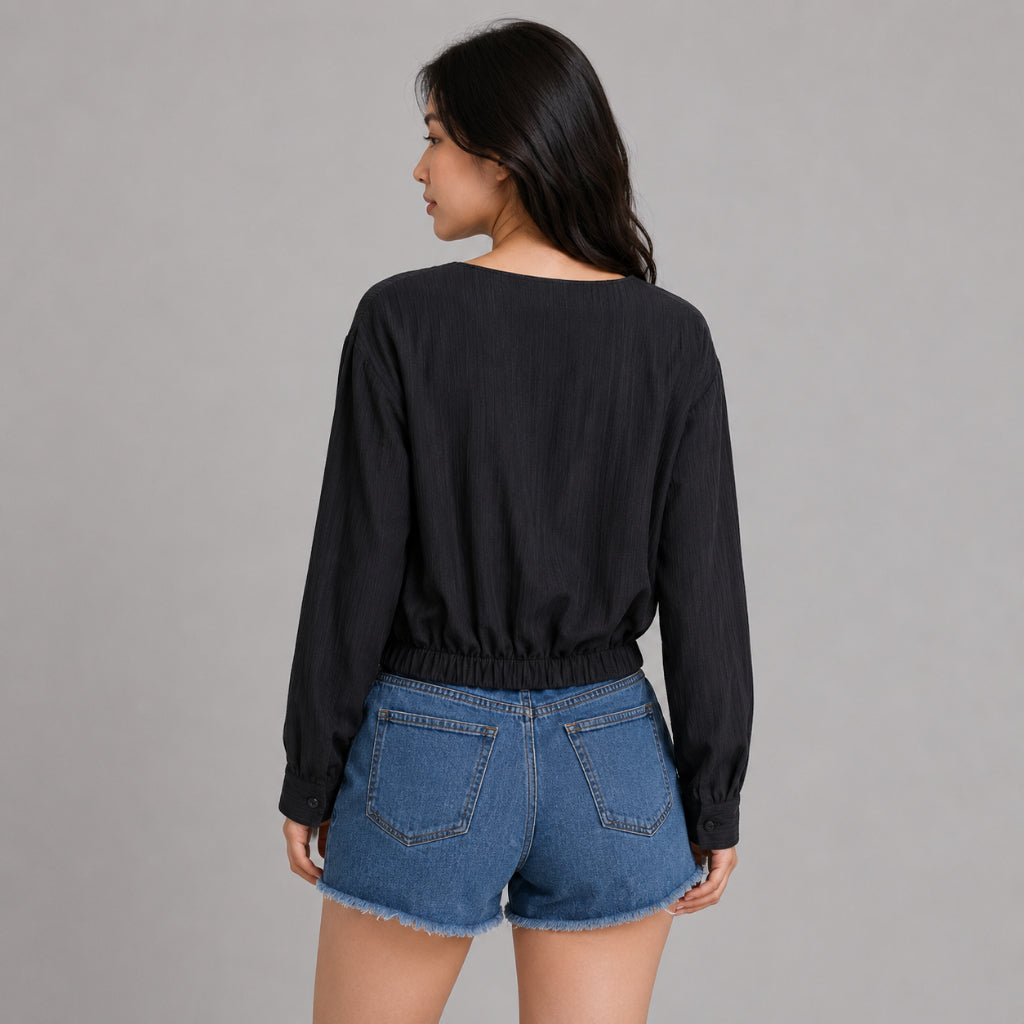 YFS Women Textured V-Neck Crop Blouse