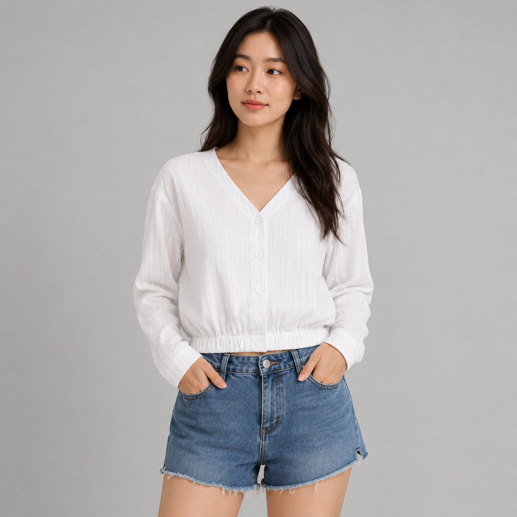 YFS Women Textured V-Neck Crop Blouse