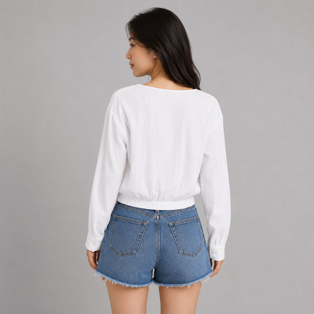 YFS Women Textured V-Neck Crop Blouse
