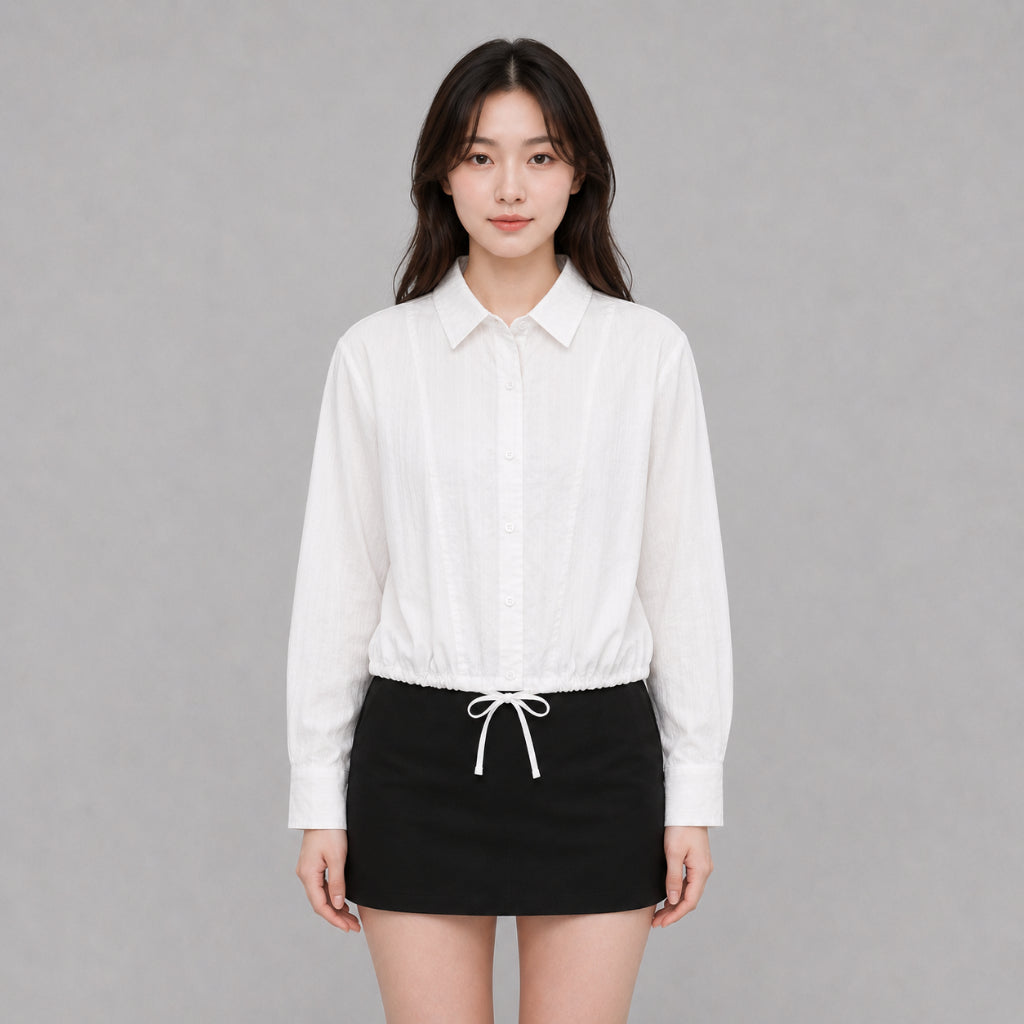 YFS Women Drawstring Hem Crop Blouse