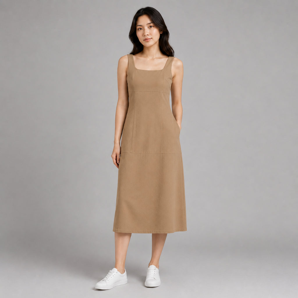 YFS Women Square Neck Sleeveless Midi Dress