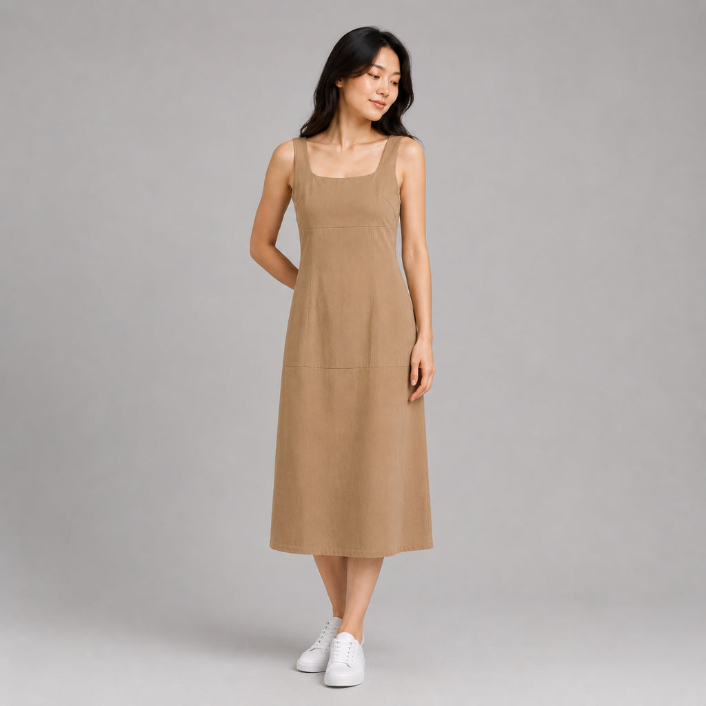 YFS Women Square Neck Sleeveless Midi Dress