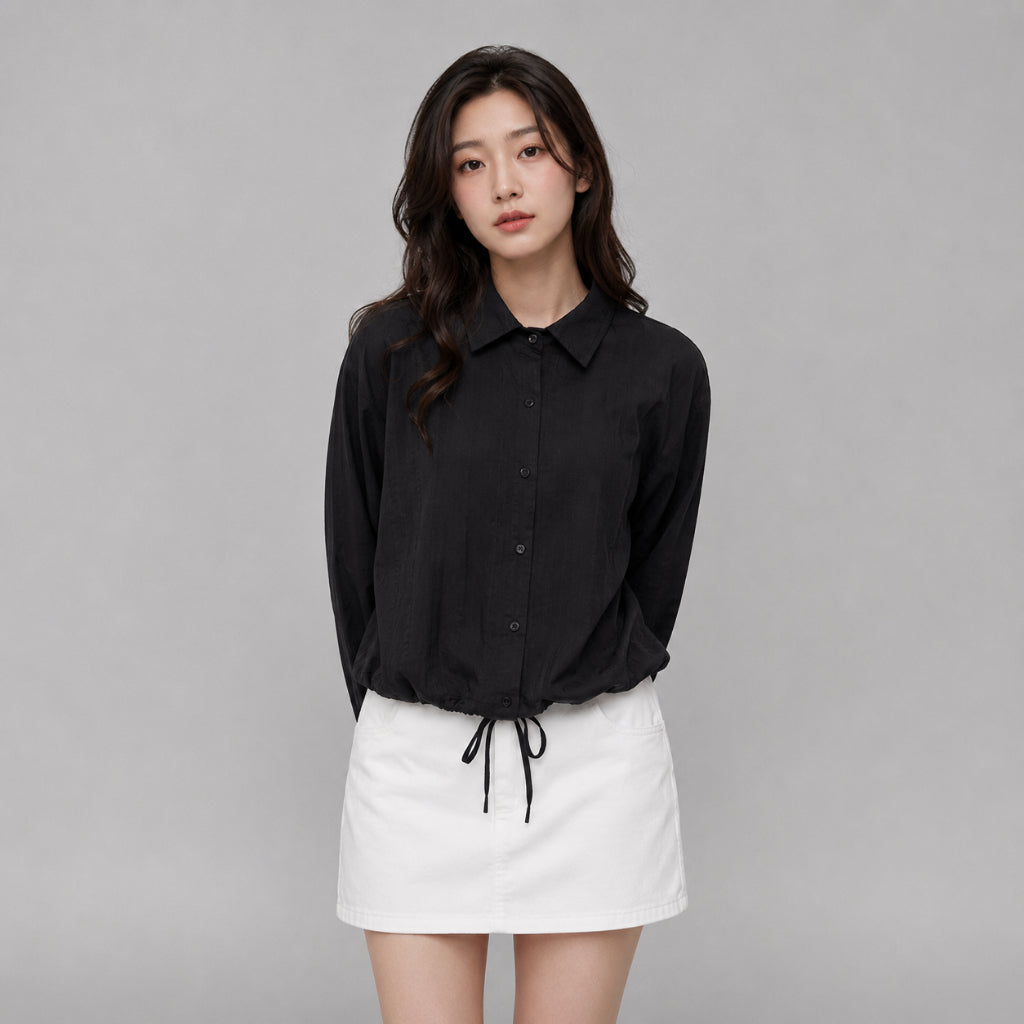 YFS Women Drawstring Hem Crop Blouse