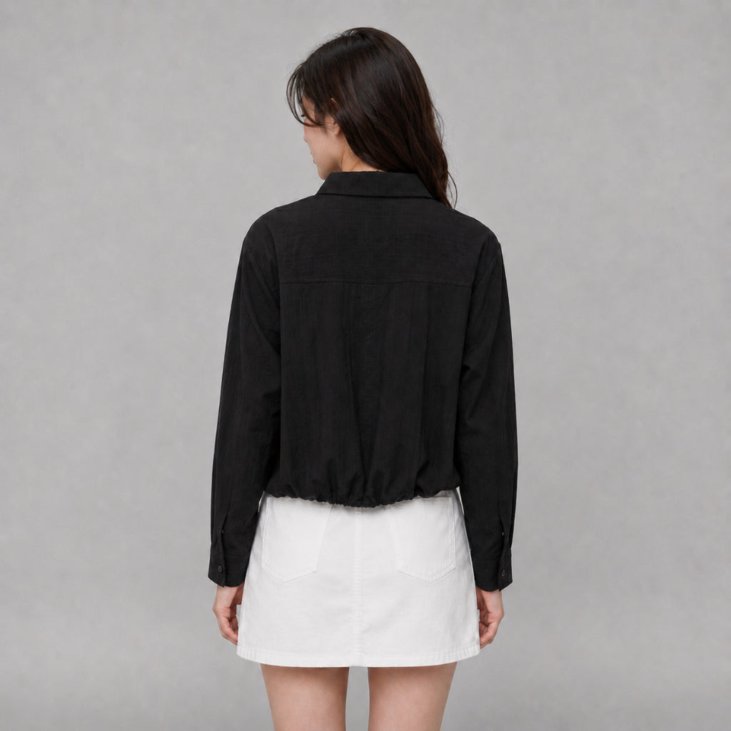 YFS Women Drawstring Hem Crop Blouse