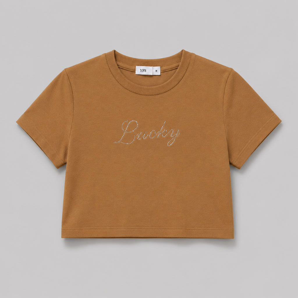 YFS Women Lucky Rhinestone Crop T-Shirt