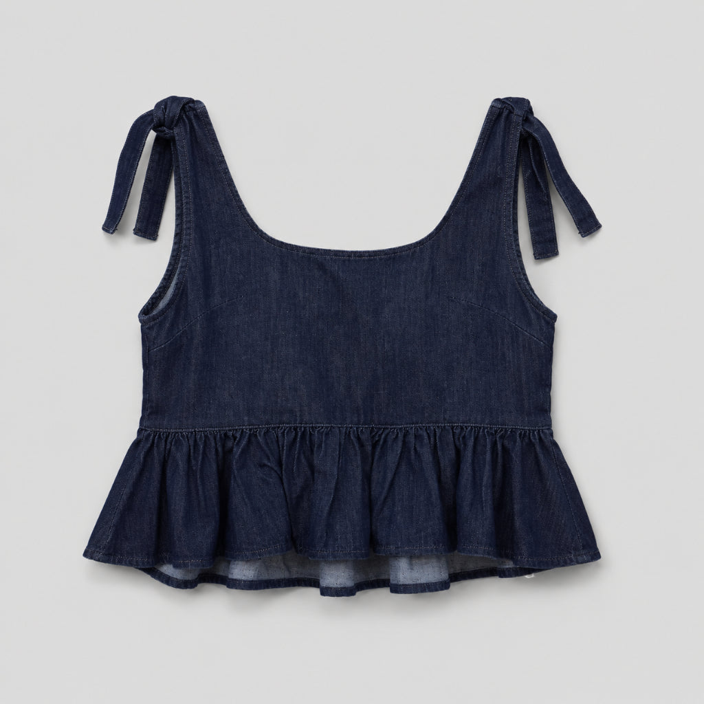 YFS Women Denim Ribbon Strap Sleeveless Top