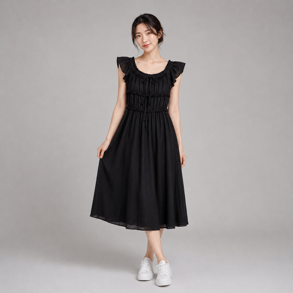 YFS Women Ruffle Sleeve Midi Dress