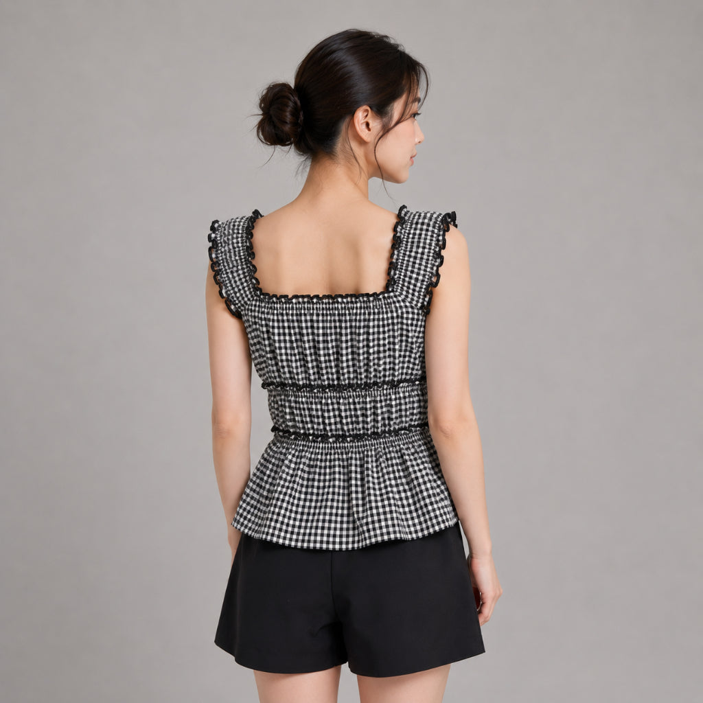 YFS Women Gingham Ruffle Sleeveless Top