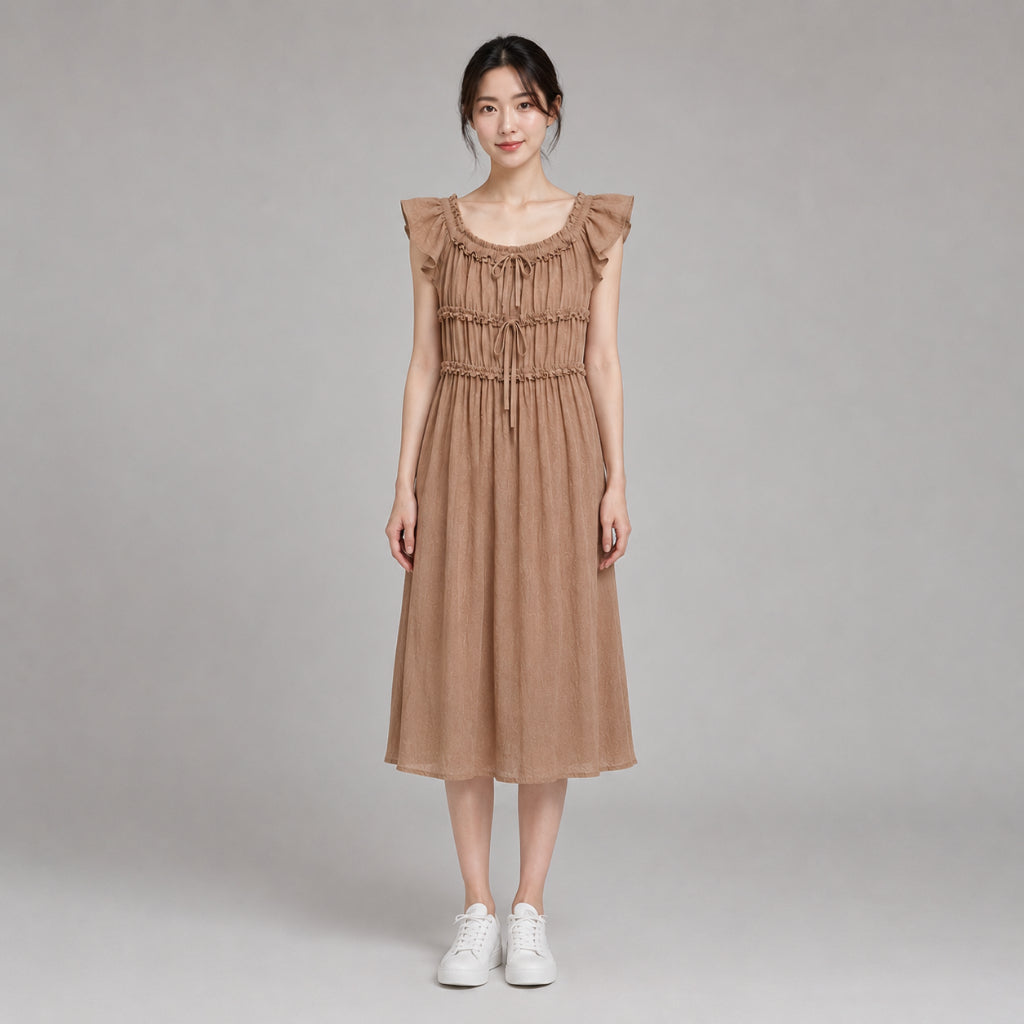 YFS Women Ruffle Sleeve Midi Dress