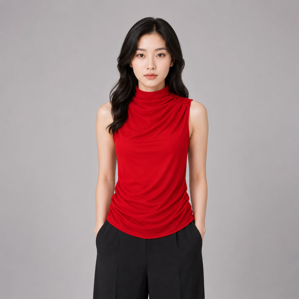 YFS Women Draped Mock Neck Sleeveless Top