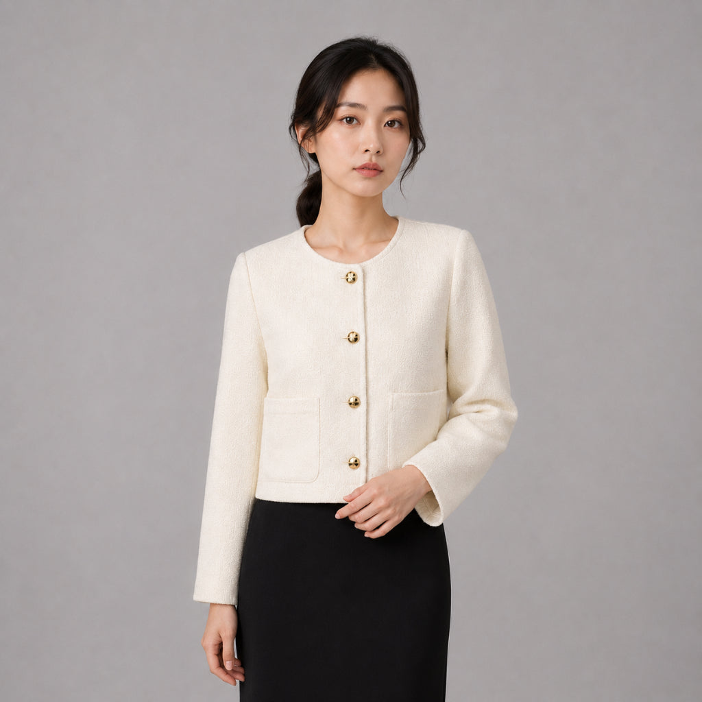 YFS Women Button Cropped Blazer