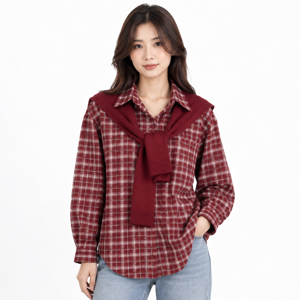 YFS Long Sleeve Plaid Knit Top