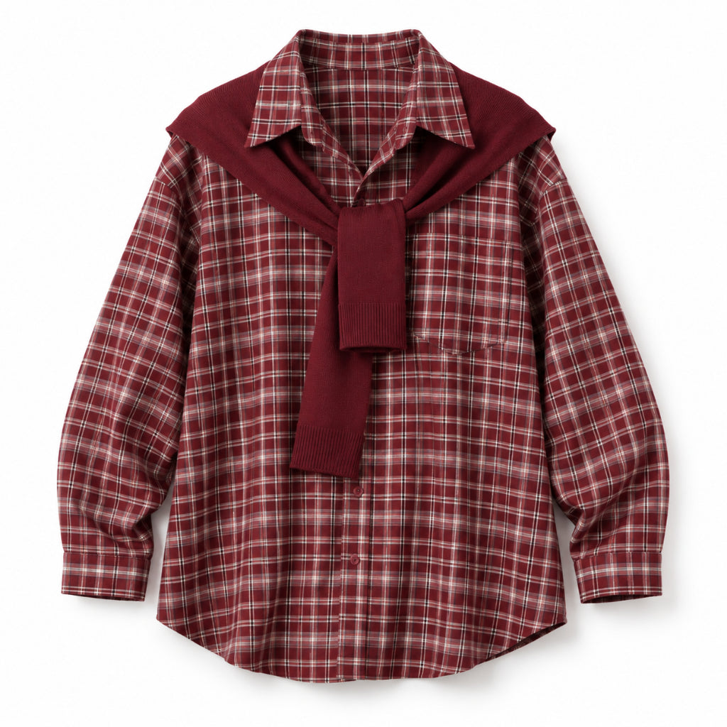 YFS Long Sleeve Plaid Knit Top
