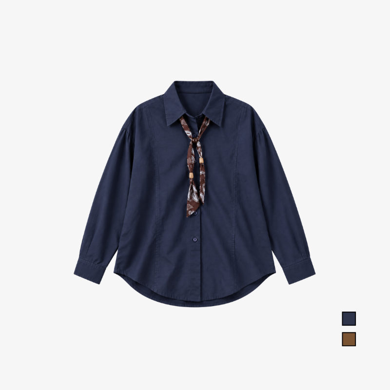 YFS Solid Long Sleeve Shirt with Scarf