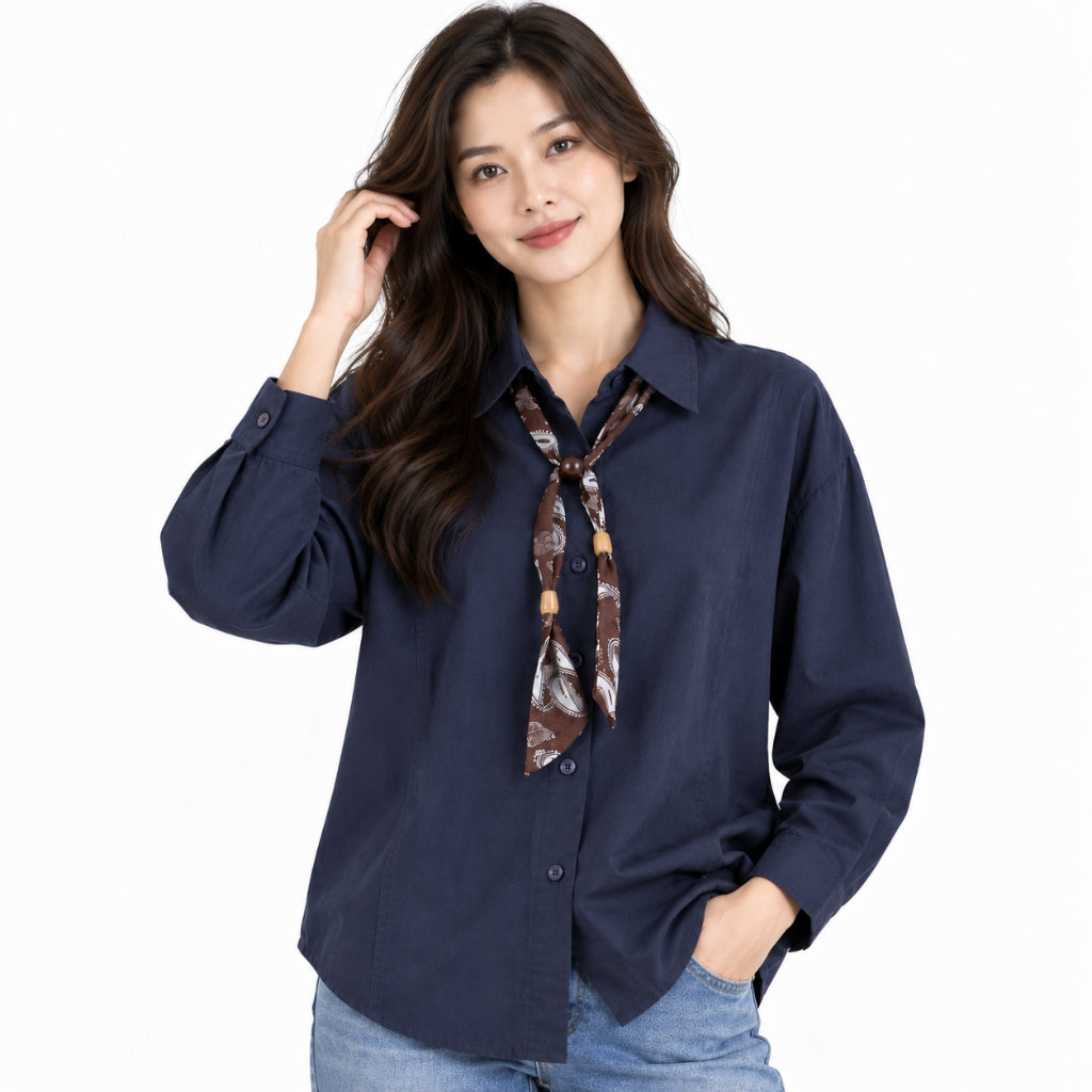 YFS Solid Long Sleeve Shirt with Scarf