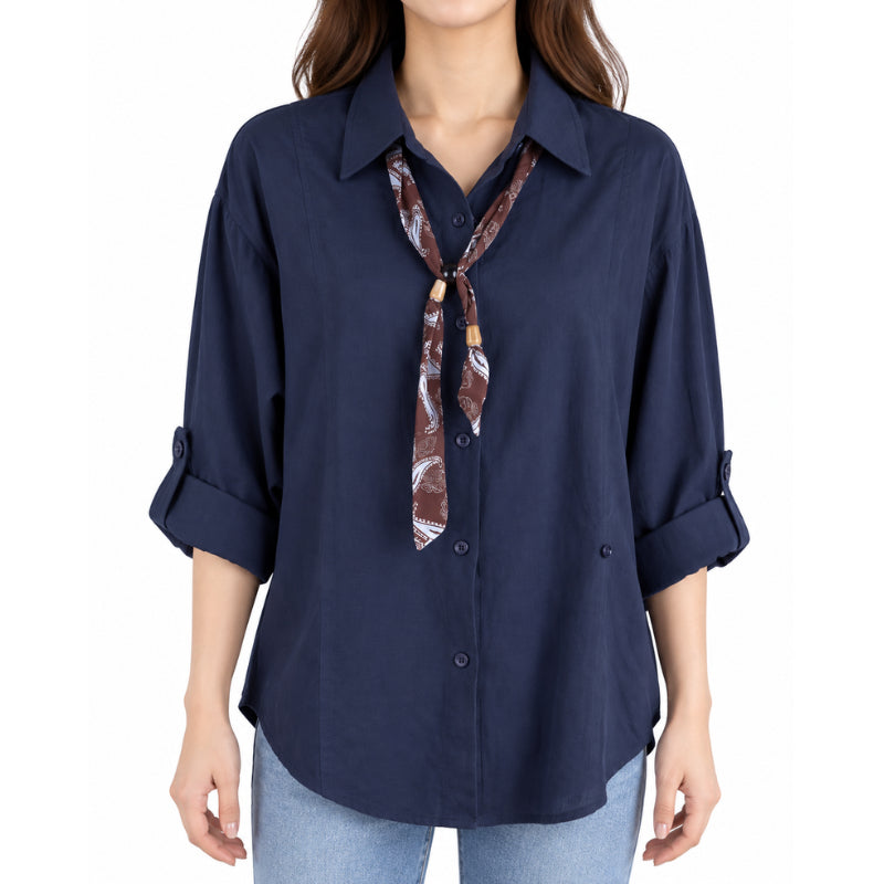 YFS Solid Long Sleeve Shirt with Scarf