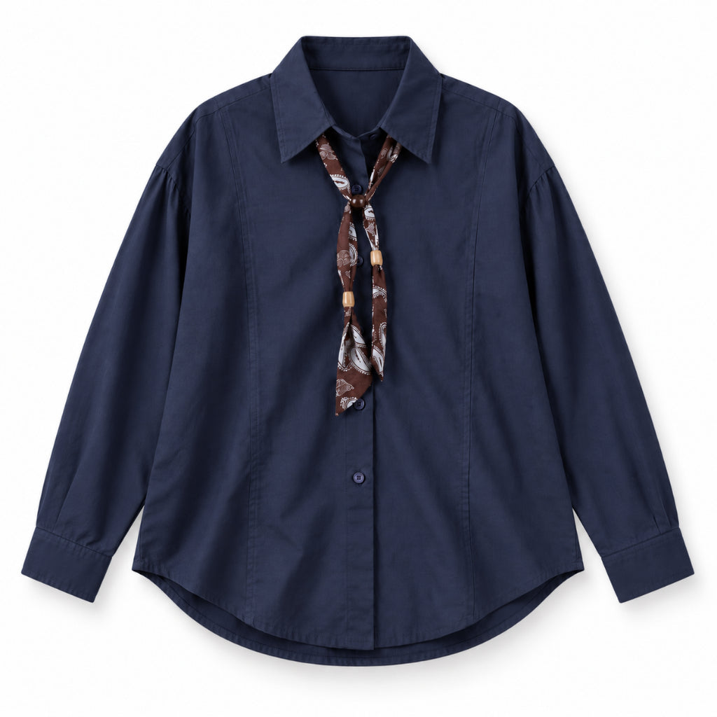 YFS Solid Long Sleeve Shirt with Scarf