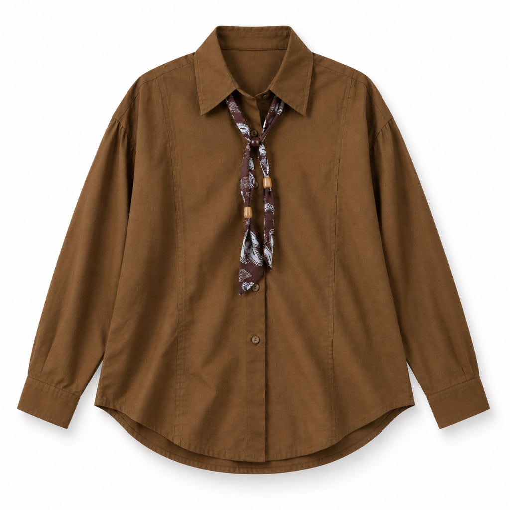 YFS Solid Long Sleeve Shirt with Scarf