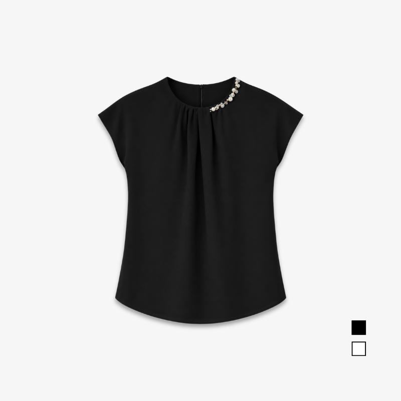 YFS Pearl Detail Short Sleeve Top