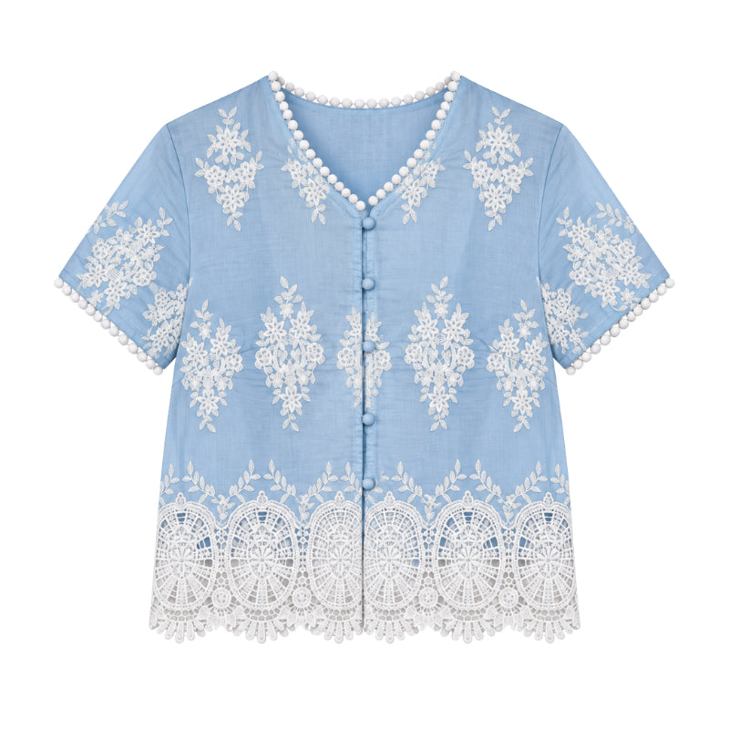 YFS Embroidered V-Neck Top & Maxi Skirt Set