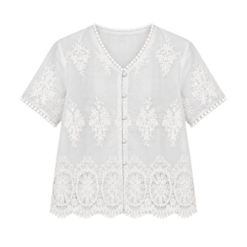 YFS Embroidered V-Neck Top & Maxi Skirt Set