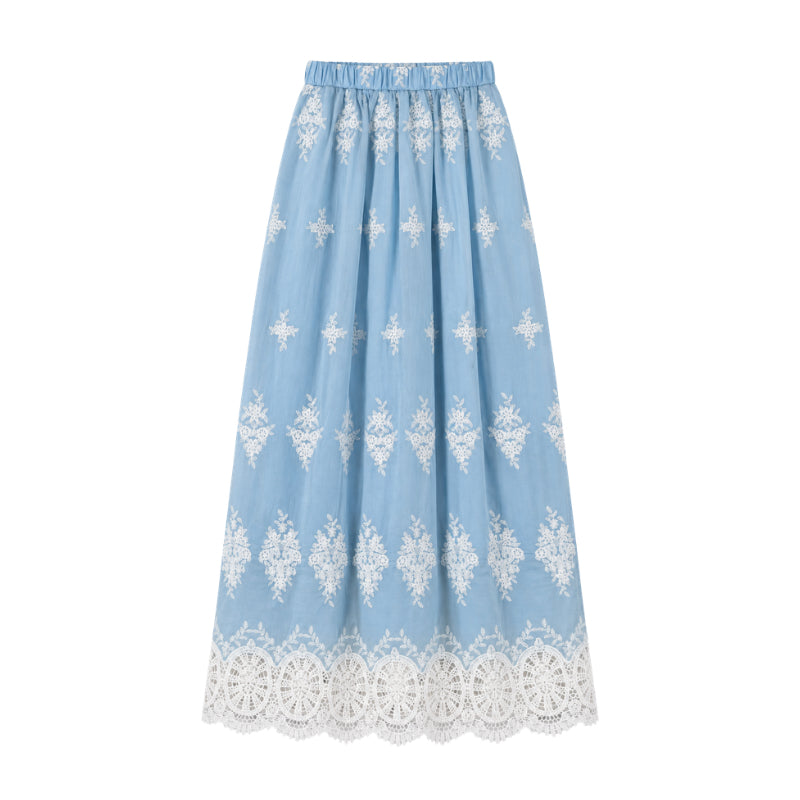 YFS Embroidered V-Neck Top & Maxi Skirt Set