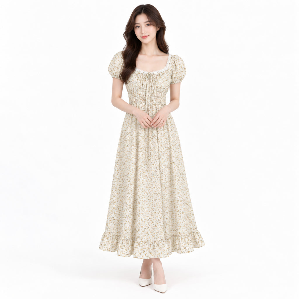 YFS Floral Print Smocked Waist Maxi Dress