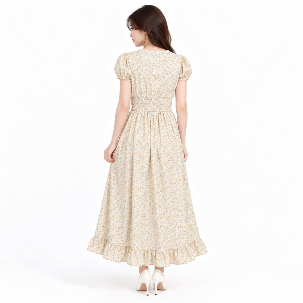 YFS Floral Print Smocked Waist Maxi Dress