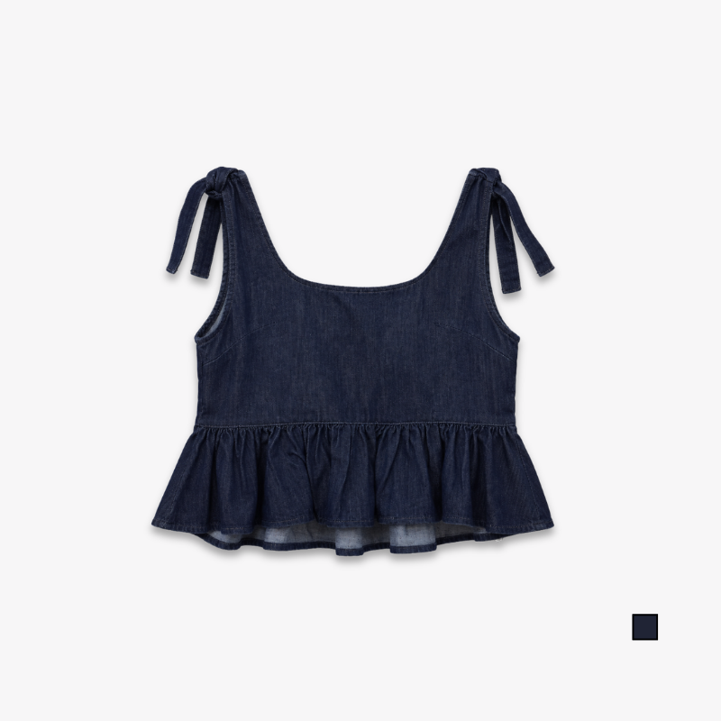 YFS Women Denim Ribbon Strap Sleeveless Top