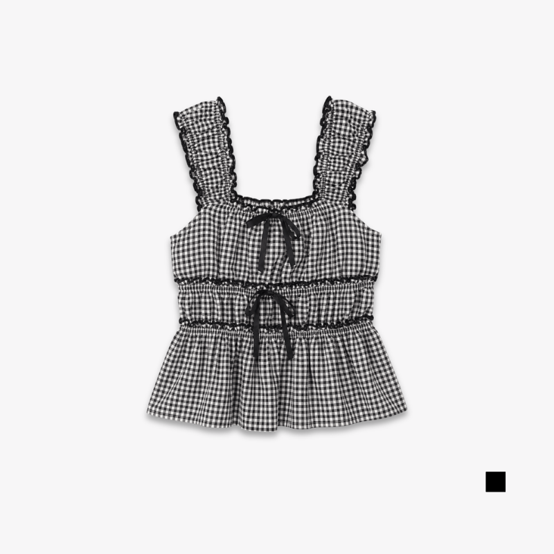 YFS Women Gingham Ruffle Sleeveless Top