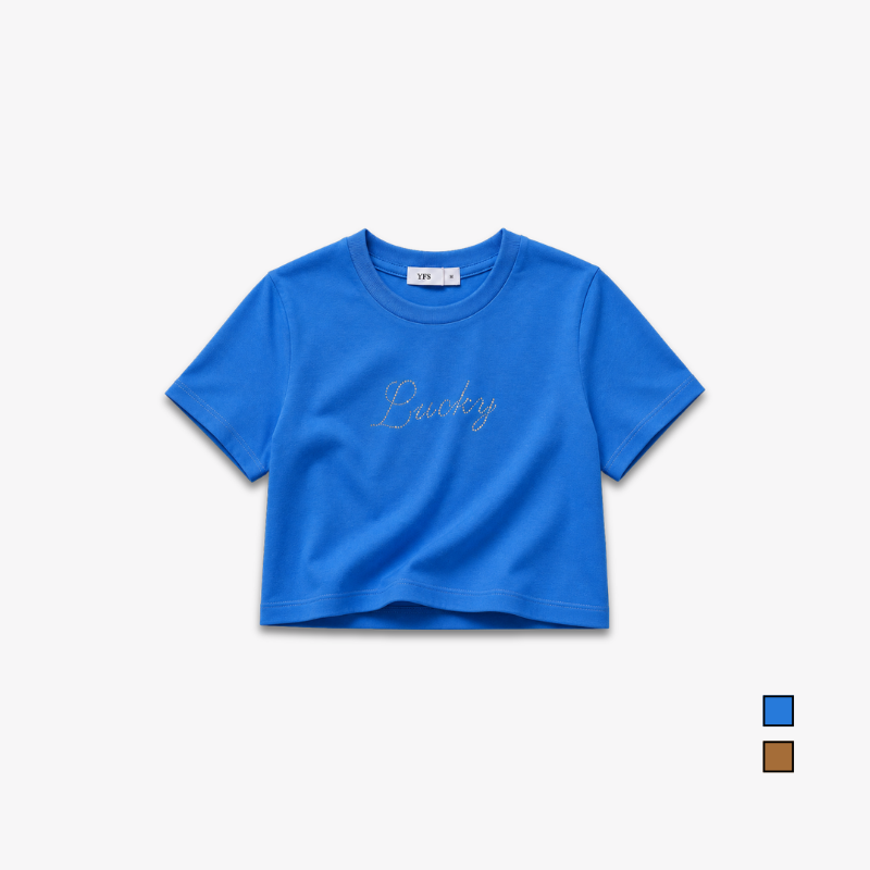 YFS Women Lucky Rhinestone Crop T-Shirt