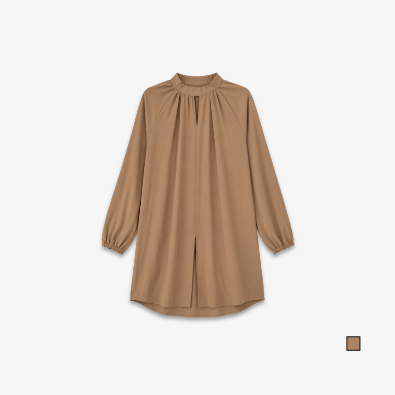 PISCO Women Modest Gathered Neck Tunic Blouse