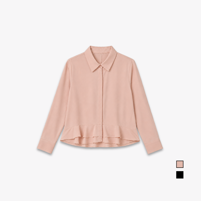 PISCO Women Ruffle Hem Collared Blouse