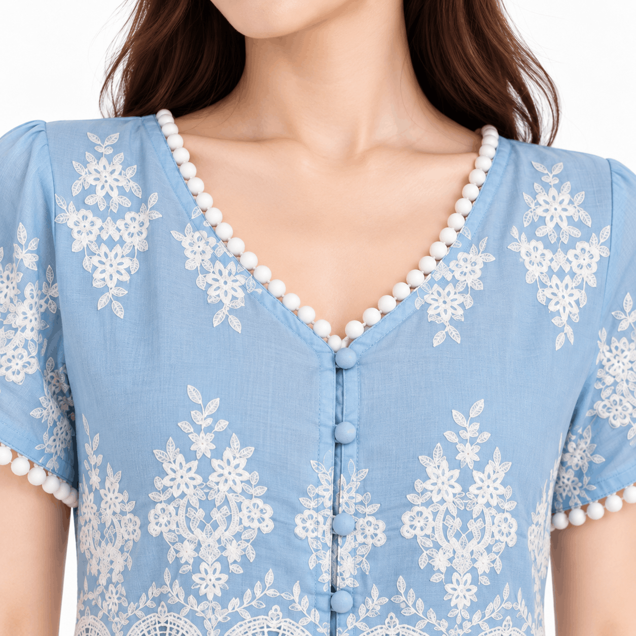 YFS Embroidered V-Neck Top & Maxi Skirt Set