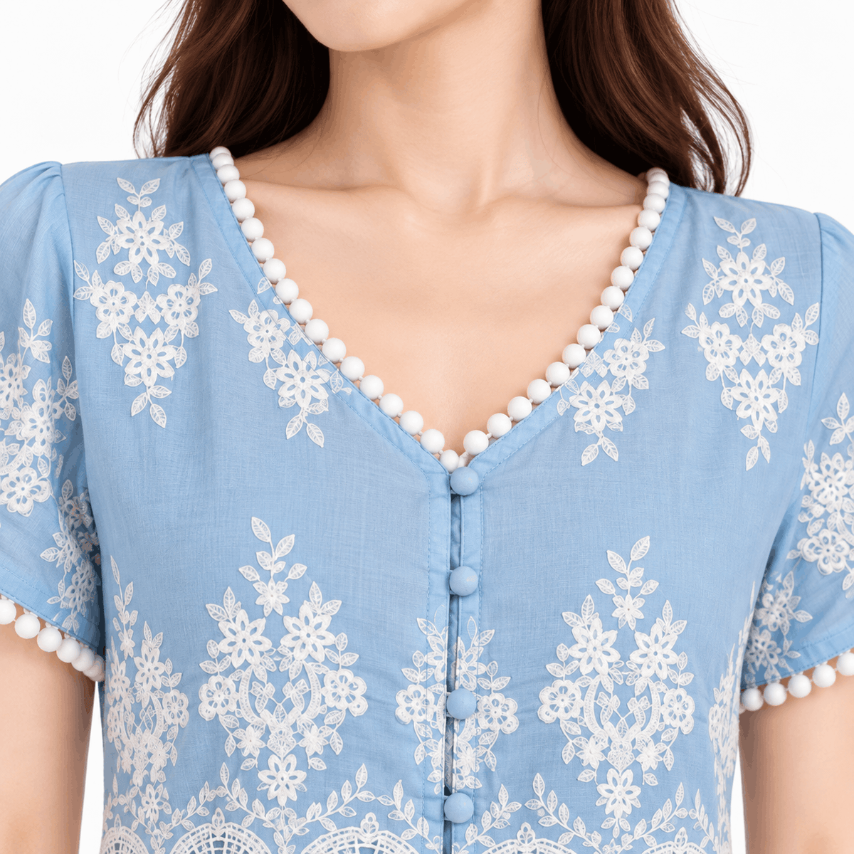 YFS Embroidered V-Neck Top & Maxi Skirt Set
