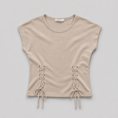 COLEGACY Women Lace-Up Short Sleeve Top