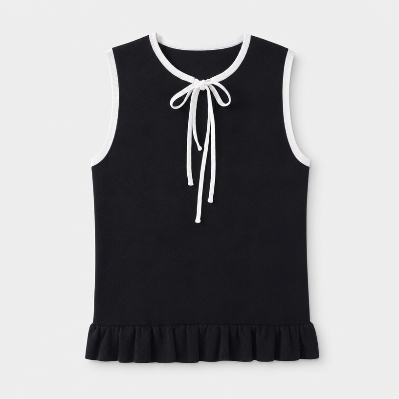 COLEGACY Women Elegant Ribbon Knit Sleeveless Top