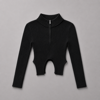 COLEGACY Women Zip Knit Crop Top